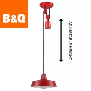 B&Q GoodHome Red Pendant Ceiling Light Variable Height Pulley Metal Shade E27 - Picture 1 of 5