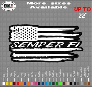 Cbcdecals- Distressed American Flag " Semper Fi" Custom Text Printed Vinyl Decal - Picture 1 of 2