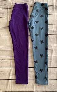 Primary Girls Leggings Size 12 Medium Weight 2 Pair Lot Blue Stars & Purple - Picture 1 of 4