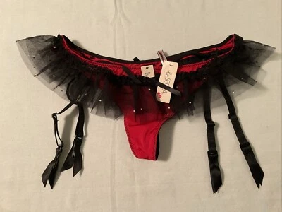 Sexy Tanga Bragas La Senza Rojo y Negro Correa Liguero Volantes Talla S Nuevo con Etiquetas Foto 1 de 4