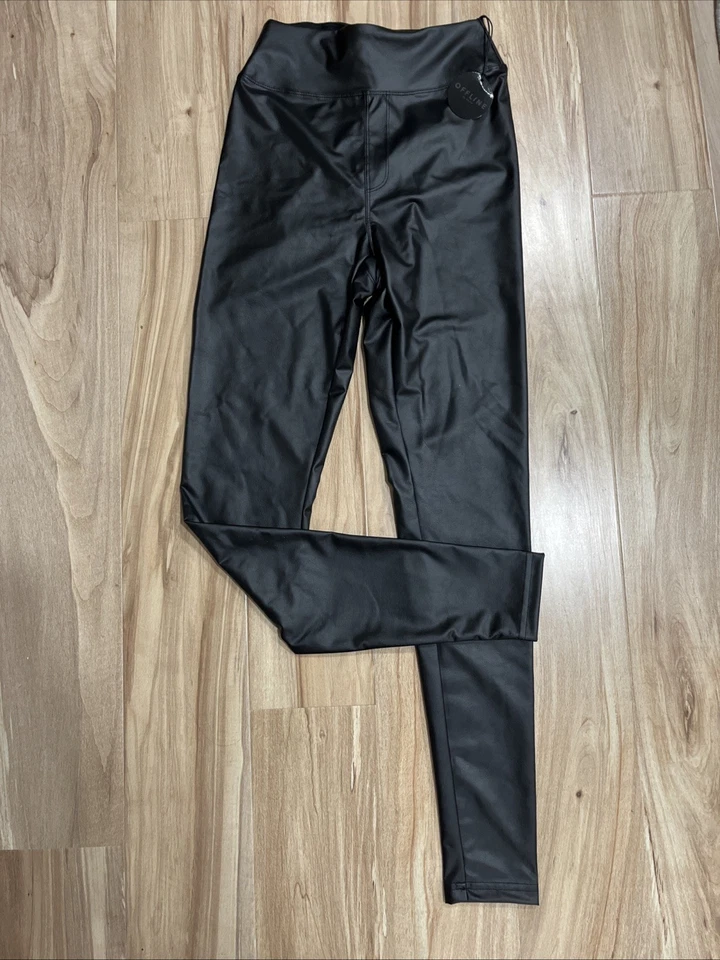 Offline by Aerie Real Luxe Faux Leather Legging Women's S Small Black L260