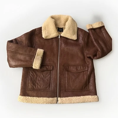 ABRIGO EXPRESS MARRÓN IMITACIÓN CUERO FORRADO SHERPA TALLA M Foto 1 de 4