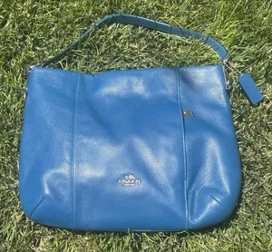 Coach East/West Isabelle Blue Pebbled Leather Hobo Bag F35809 - Picture 1 of 15