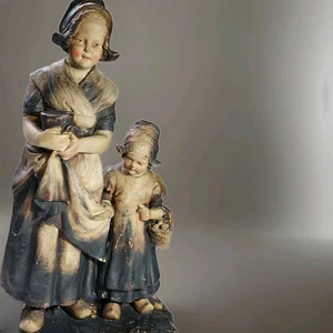 Large Art Nouveau Polychrome Statue Mother & Child Terracotta or plaster 19" - Picture 1 of 16