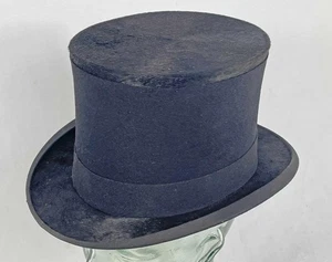 VINTAGE BLACK SILK TOP HAT - GOOD CONDITION - size 6 7/8 uk 56cm - Picture 1 of 9
