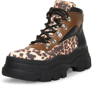 Steve Madden Vermont Leopard Multi Lace Up Hiker Chunky Combat Ankle Bootie - Picture 1 of 8