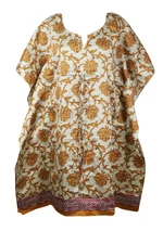 Boho Women's Short Caftan Dress Recycled Floral Print Beach Cover Up Dresses 3XL