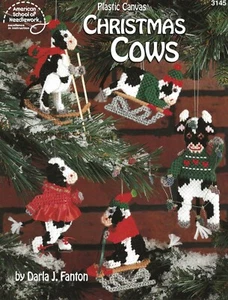 Christmas Cows Plastic Canvas Ornaments Centerpiece Boutique Cover Doorstop NEW - Picture 1 of 2
