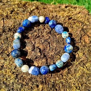 Supervibe 3 blaue Indygo-Kristalle, K2 Stein, Lapislazuli, Sodalith-Heilspange - Bild 1 von 21