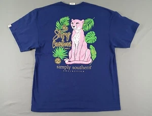 Simply Southern Pink Cheetah Tshirt Womens XL Blue Short Sleeve Graphic - Picture 1 of 7