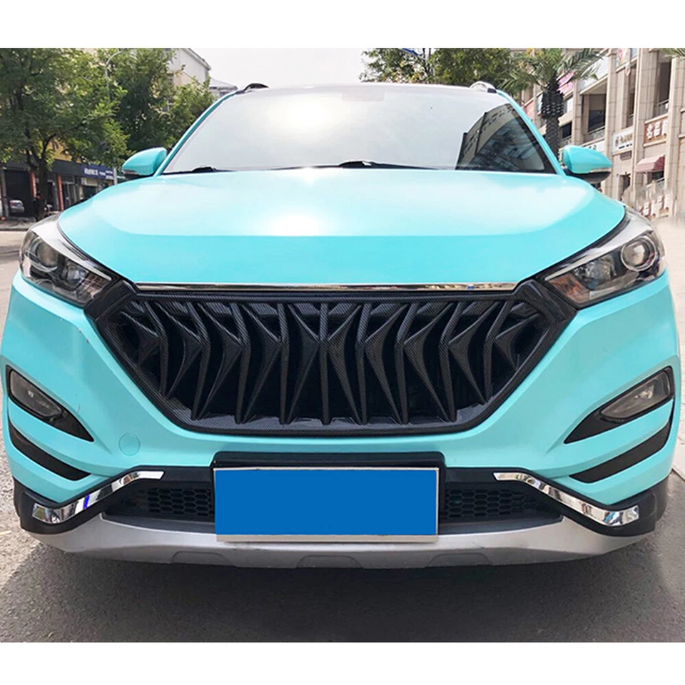 Front Radiator Grille For Hyundai Tucson 2016-18 Carbon Pattern Black ABS Grill - Image 1 of 1