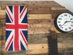 ANTIQUE 33" BRITISH MADE UNION JACK FLAG & POLE DECORATIVE VINTAGE WALL HANGING - Picture 1 of 10