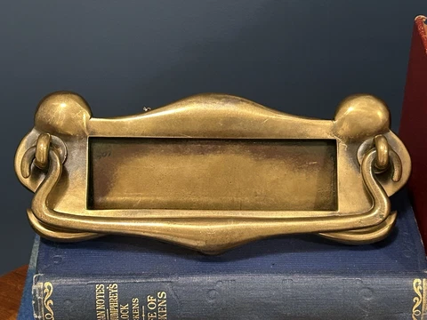 Antique Original Reclaimed Edwardian Art Nouveau Style Brass Letter Box Knocker Cover