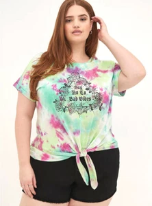 BNWT Torrid Plus Size 2 (18/20) LoveSick Tie-Front Tie-dye Roses Graphic Tee - Picture 1 of 8