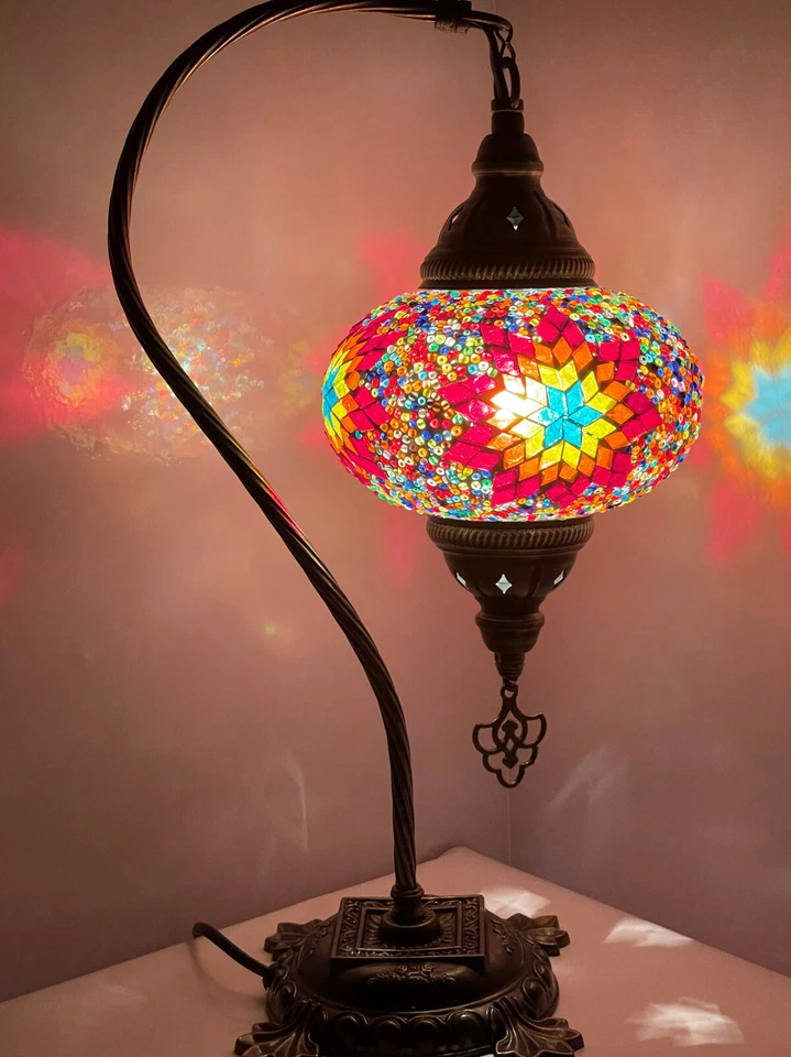 1500+ SOLD FREE LED BULB Turkish Moroccan Colourful Glass Light Desk Table Lamp - Image 1 of 1