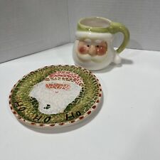 Santa Head Mug With Green Hat And Mosaic Ceramic Round Santa Cookie Dish
