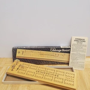 ES Lowe Wooden Cribbage Board #1503 Milton Bradley Vintage 1974 Complete Guide - Picture 1 of 8
