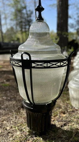 Vintage Glass Single Street Light Antique LED, Can ship, Holophane, 40” tall Cover