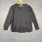 ZARA Blouse Size Large Womens Grey Denim V Neck Distressed Relaxed Pullover Top