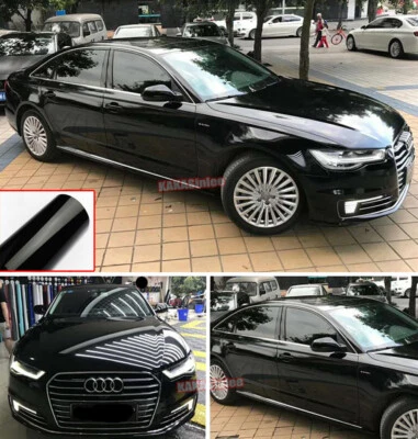 50FT Solid Black Ultra Gloss Chrome Metallic Whole Car Vinyl Wrap PVC Sticker US - Image 1 of 4