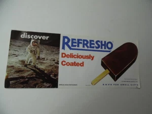 1971 REFRESHO Ice Cream Paper Sign NASA Astronaut Popsicle Industries Vintage VG - Picture 1 of 4