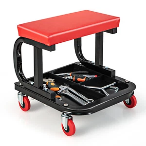 Rolling Creeper Garage Shop Seat Soft Padded Mechanic Seat w/ Tool Tray Storage - Picture 1 of 10