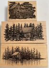 Stampscapes Cabin House Barn Mill LOT of 3 Scene Making Landscape Rubber Stamps