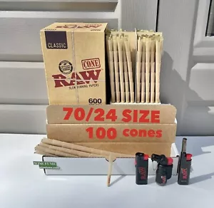 RAW Classic Single Size 70/24 Pre-Rolled Cone +Raw Torch Phoenix Extendo Lighter - Picture 1 of 19