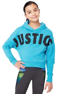 Justice Girls Hoodie Sweatshirt Teal Blue 7/8 Pullover Long Sleeves Logo Graphic - Picture 1 of 12