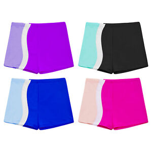 Girls Shorts Gymnastics Short Pants Contrast Color Bottoms Mid Waist Activewear