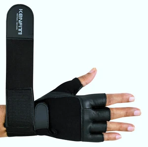Weight Lifting Gym Gloves Leather Double Straps Training Workout Fitness Kenfit® - Picture 1 of 12