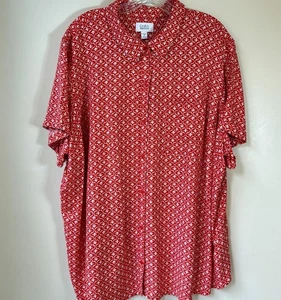 Croft & Barrow Button Up Shirt Women's 3X Orange White Geometric Short Sleeves - Picture 1 of 5