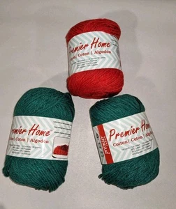 Premier Yarns Home Cotton Yarn - Solid-Cranberry Red & Christmas Green Lot Of 3 - Picture 1 of 7