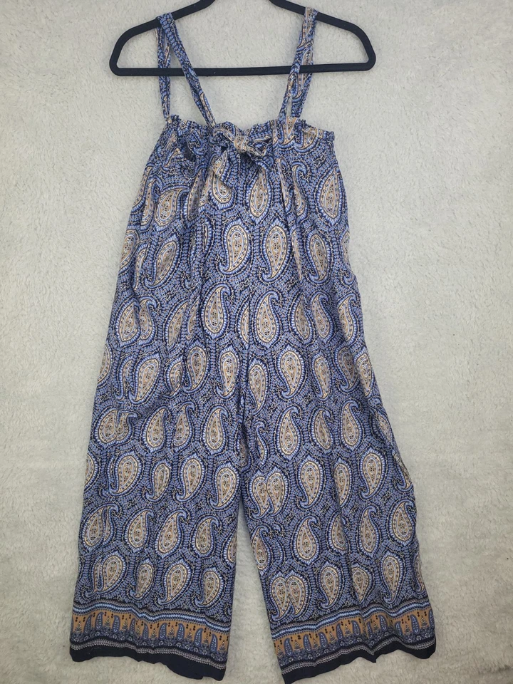 Tommy Hilfiger Mujer Mono Paisley L Azul Sin Mangas Pierna Ancha Boho Verano R Foto 1 de 4