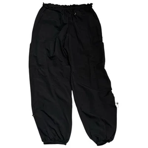 Womens Large Black Nylon Cargo Pants Drawstring Wndbreaker Outdoor Lightweight - Picture 1 of 6