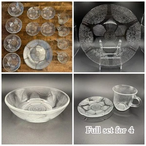 Vintage Fortecrisa Mexico Clear Glass Flower Design Complete Set for 4 People - Picture 1 of 24