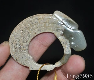 2.4"China Ancient hetian jade Carved fengshui Wealth Rabbit bi Pendant Statue - Picture 1 of 6