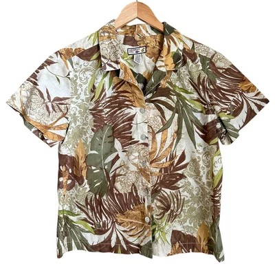 Camisa Hawaiana Grande Caribbean Joe Estampado de Palma Tropical Marrón Verde Mezcla de Algodón Foto 1 de 4