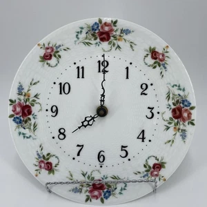 Bulova Limoges Wall Clock Porcelain Plate 10" Floral Pink Quartz Battery France - Picture 1 of 13