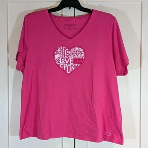 Life Is Good V-Neck Crusher Short Sleeve Tee Pink Heart 3XL NWOT - Picture 1 of 6