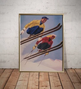 Ski Jumpers Print, Vintage Ski Poster, Retro Wall Art, Ski Wall poster no frame - Picture 1 of 4