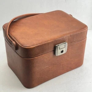 Vintage | Kosmetikkoffer 70er | Spiegel | Kunstleder braun | mit Schlüssel | Top - Bild 1 von 10
