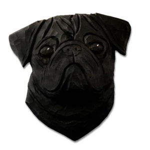 Pug Head Plaque Figurine Black - Picture 1 of 1