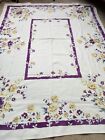Vtg tablecloth cotton Apprx 60x48" White Purple Yellow
