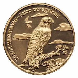 POLAND 2 ZLOTE 2008 BIRD - PEREGRINE FALCON ON A BRANCH UNC - Picture 1 of 2