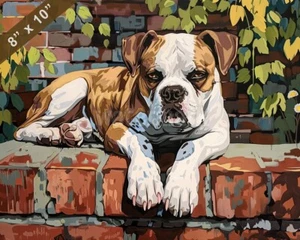 Pintura de perro Bulldog Americano en un acogedor patio trasero impresión 8x10 - Imagen 1 de 1