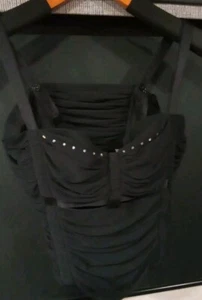 Shirley Of Hollywood Black Rhinestone Studded Boustier Sz 34 Bra Cup smallTo Med - Picture 1 of 8