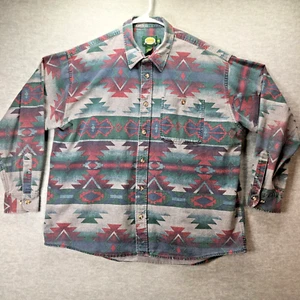 Vintage Cabelas Shirt Mens XL Blue Red Gray Aztec Flannel Long Sleeve - Picture 1 of 8