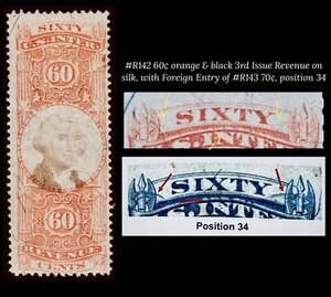 Escasa entrada extranjera de #R143 en #R142 60¢ 1871 documental ingresos de Estados Unidos punto de venta. 34 - Imagen 1 de 5