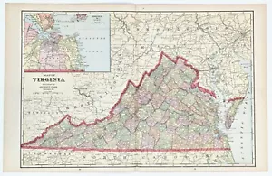 1908 VIRGINIA Map ORIGINAL RAILROADS (20X13) LARGE Norfolk Richmond - Picture 1 of 5